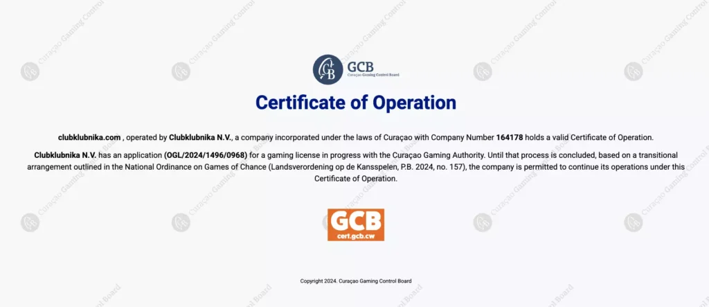 Лицензия Clubnika Casino