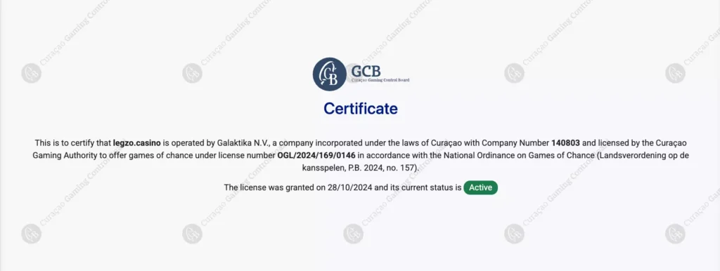 Лицензия Легзо казино